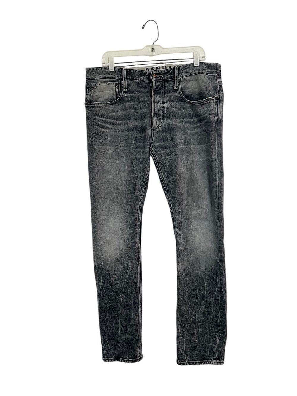 Denham Razor Slim Fit Grey Distressed Jeans Button Fly Mens 36x31